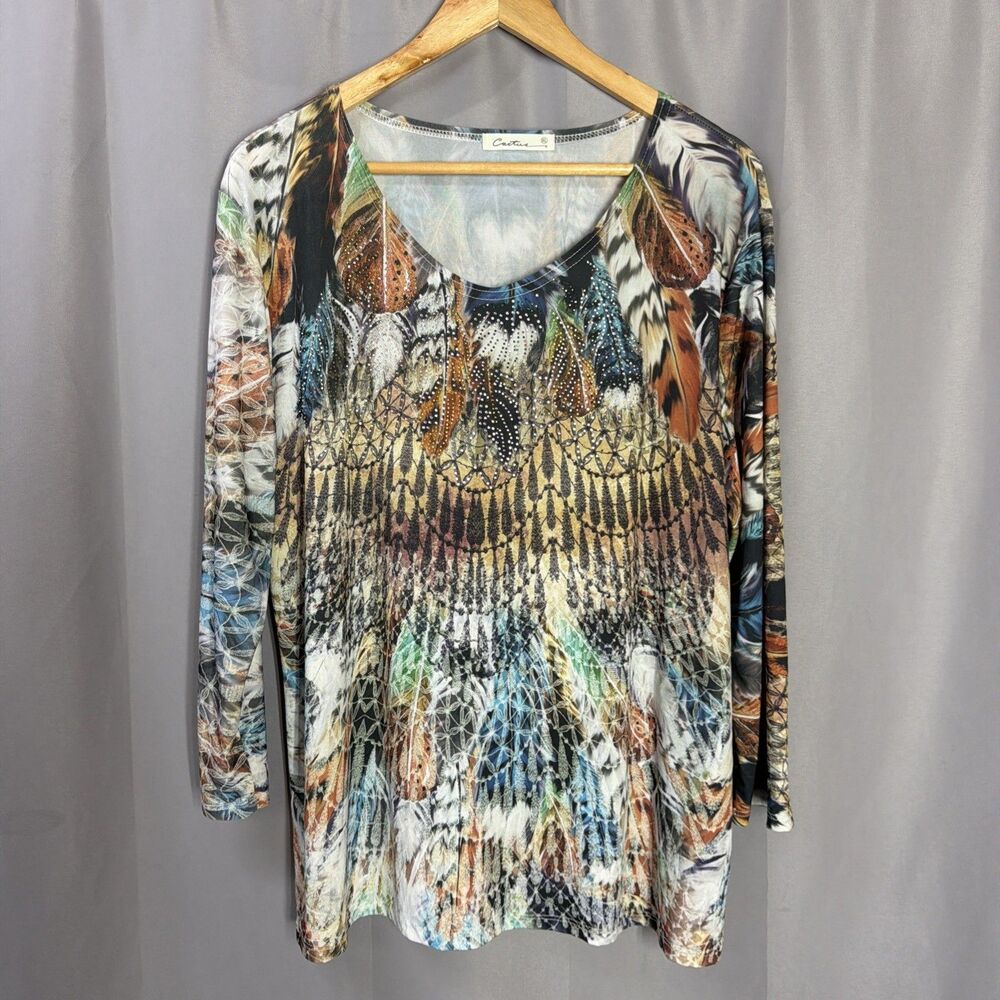 Cactus Brand Women's XL Blouse Top Tunic Embellished Sublimated Dream